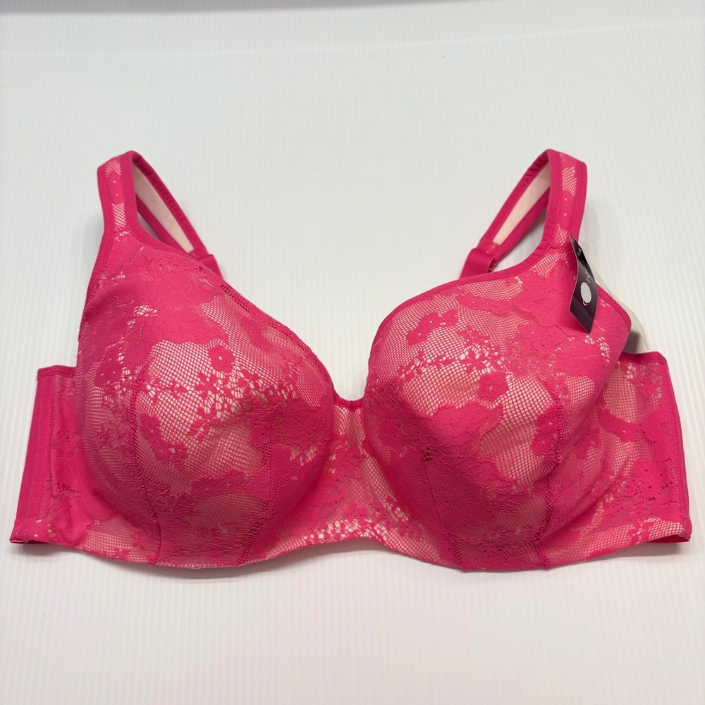 Cacique Balconette Bra Womens 44DD Pink Bold Lace Underwire Sexy Support NEW